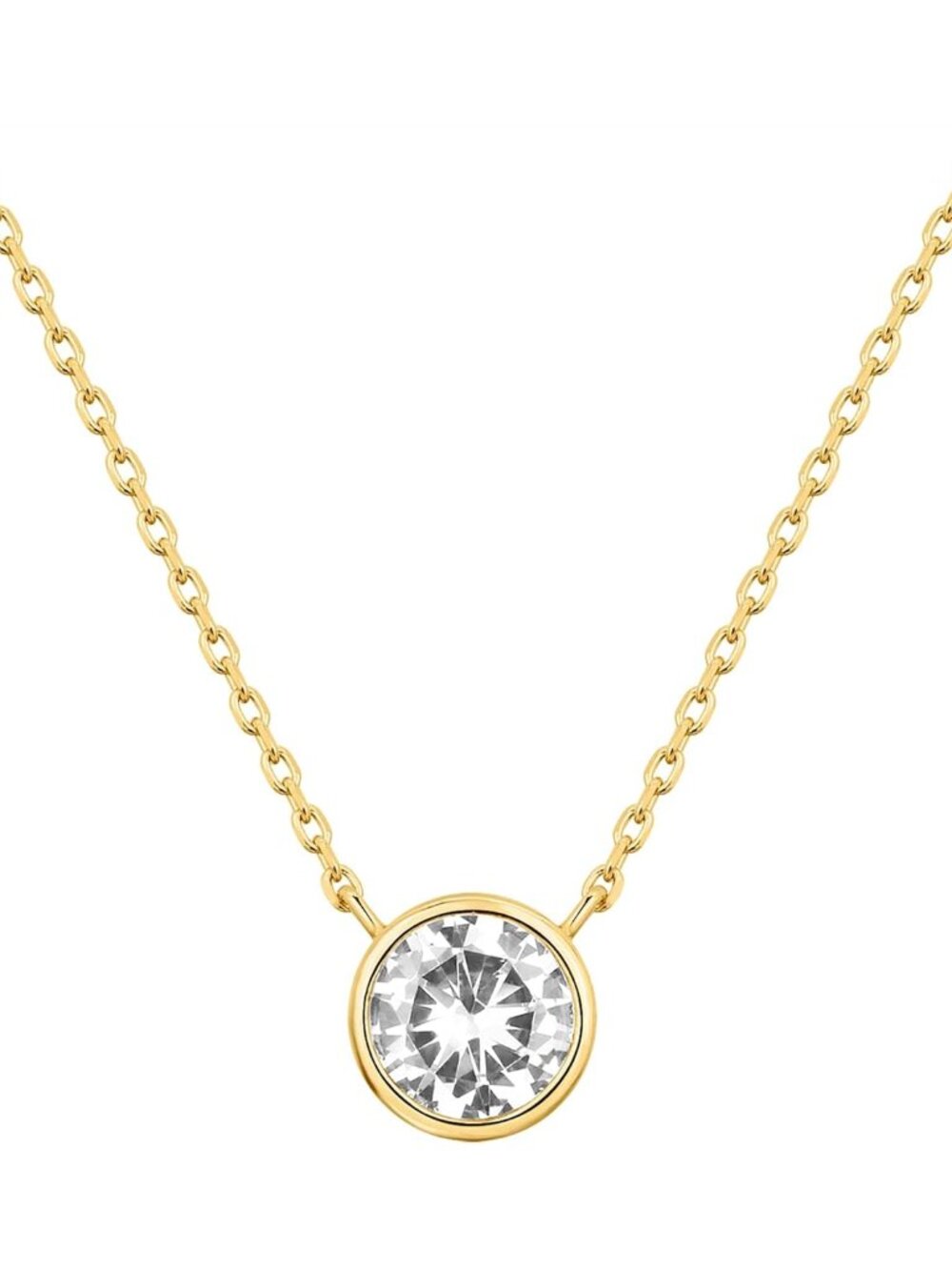 14K Gold Plated Circle CZ Solitaire Necklace | Elegant Bezel Pendant | Dainty Cu